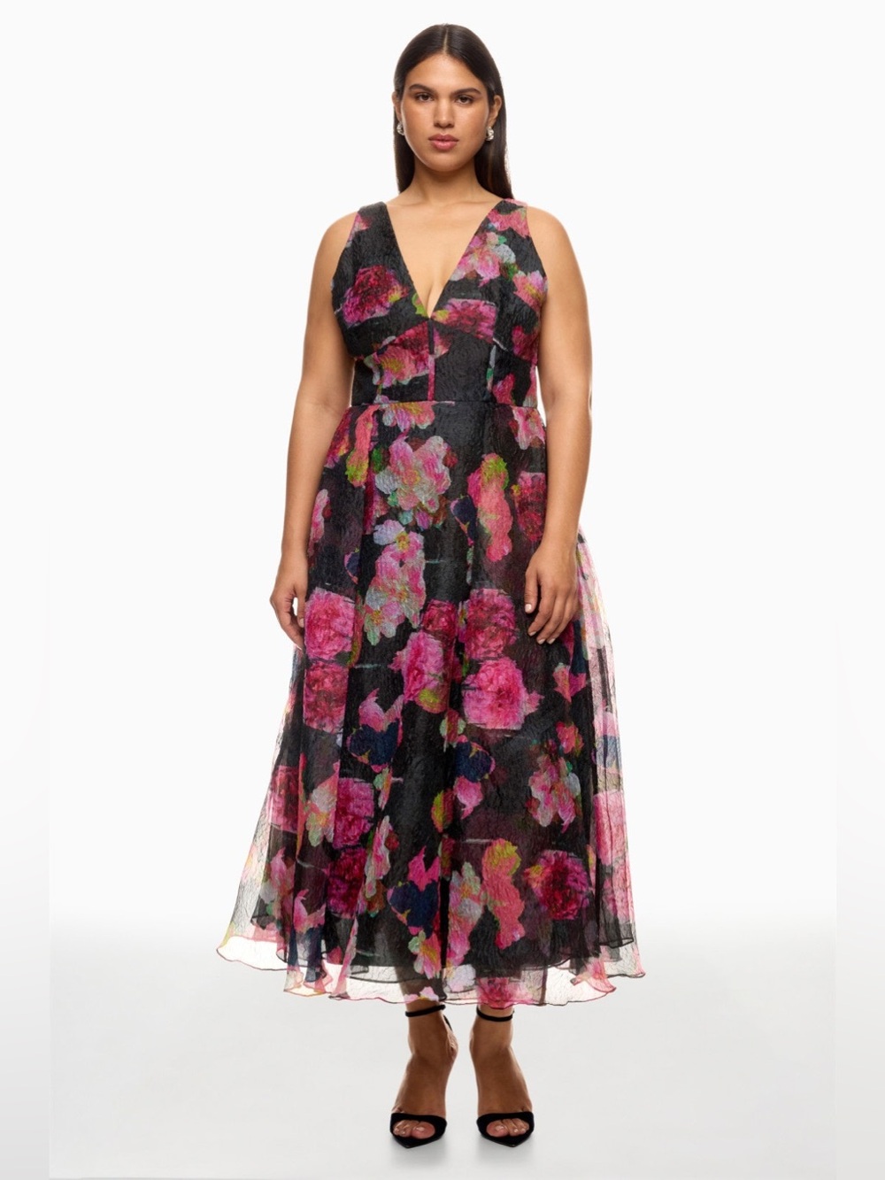 Monique Lhuillier Giselle Floral Organza Midi Dress Size 8 - Picture 3 of 14
